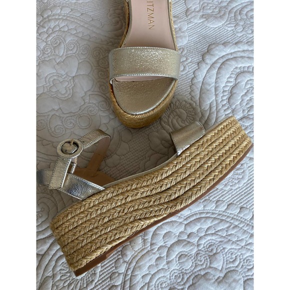 Stuart Weitzman Shoes - Stuart Weitzman Taborah Gold Leather Platform Espadrille Sandals size 7 NWOT
